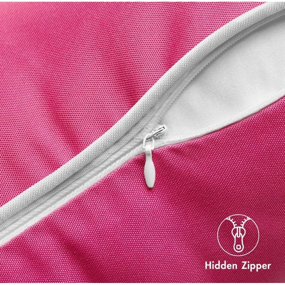 2 Pack Hot Pink Outdoor Waterproof Pillow Covers 18x18 White Piping Hidden Zip